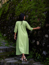 Celery Green Pintuck Dress