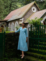 Mist Blue Full Pintuck Dress