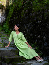 Celery Green Pintuck Dress